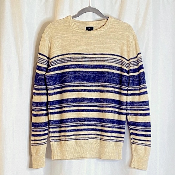 J. Crew Other - J. Crew Striped Pullover Crew Neck Sweater Cream Blue
